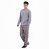 Men Fall Pajama Set Light Grey Buttoned Sweatshirt + Maroon x Light grey checkered Pants